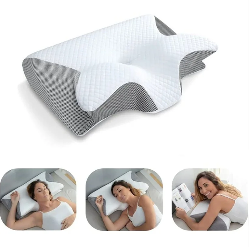 Oreiller Ergonomique en Forme de Papillon 62x37x8 cm, Coussin Cervical de Soutien pour la Nuque, Oreiller de Sommeil Anti-Douleur