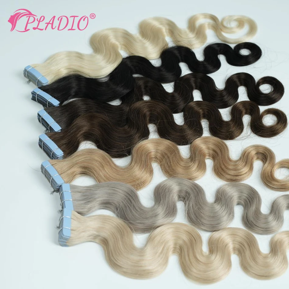 20 Pcs Tape in Hair Extensions Human Hair Seamless Body Wave European Remy Hair Extensions for Women 12-26 Inch Natural Color