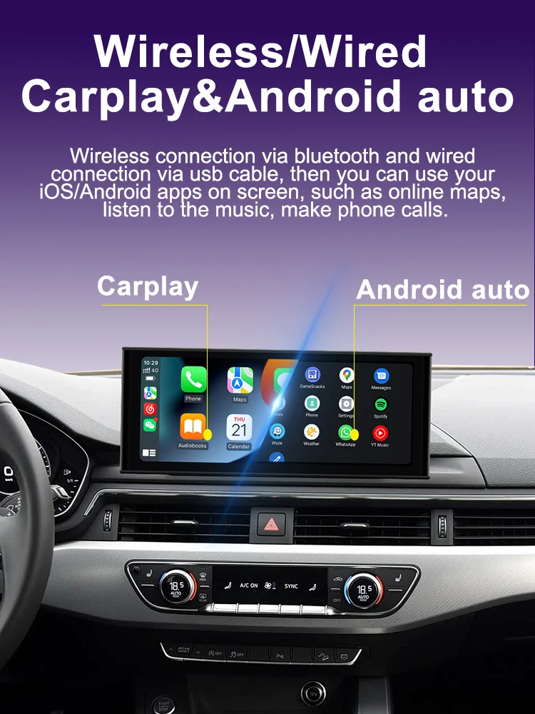 AUTOTOP 12,3 "1920*720P Drahtlose CarPlay Android Auto Auto Multimedia Video Für Audi A4 A5 A4L B9 2016-2019 Steuergerät Stereo Radio – Detail 7