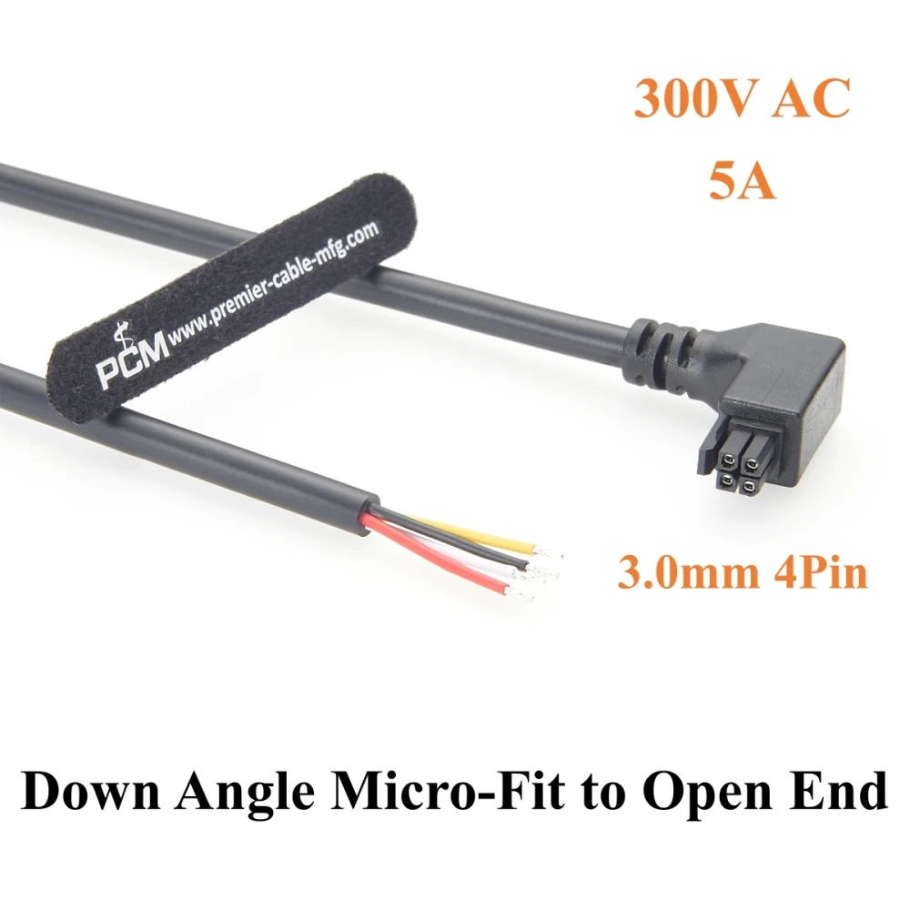 

Кабель с угловым разъемом Micro-Fit 3.0, 4 контакта, 90 градусов, 4-контактный гнездовой разъем на открытый провод, 300В 5А 20AWG для распределения питания