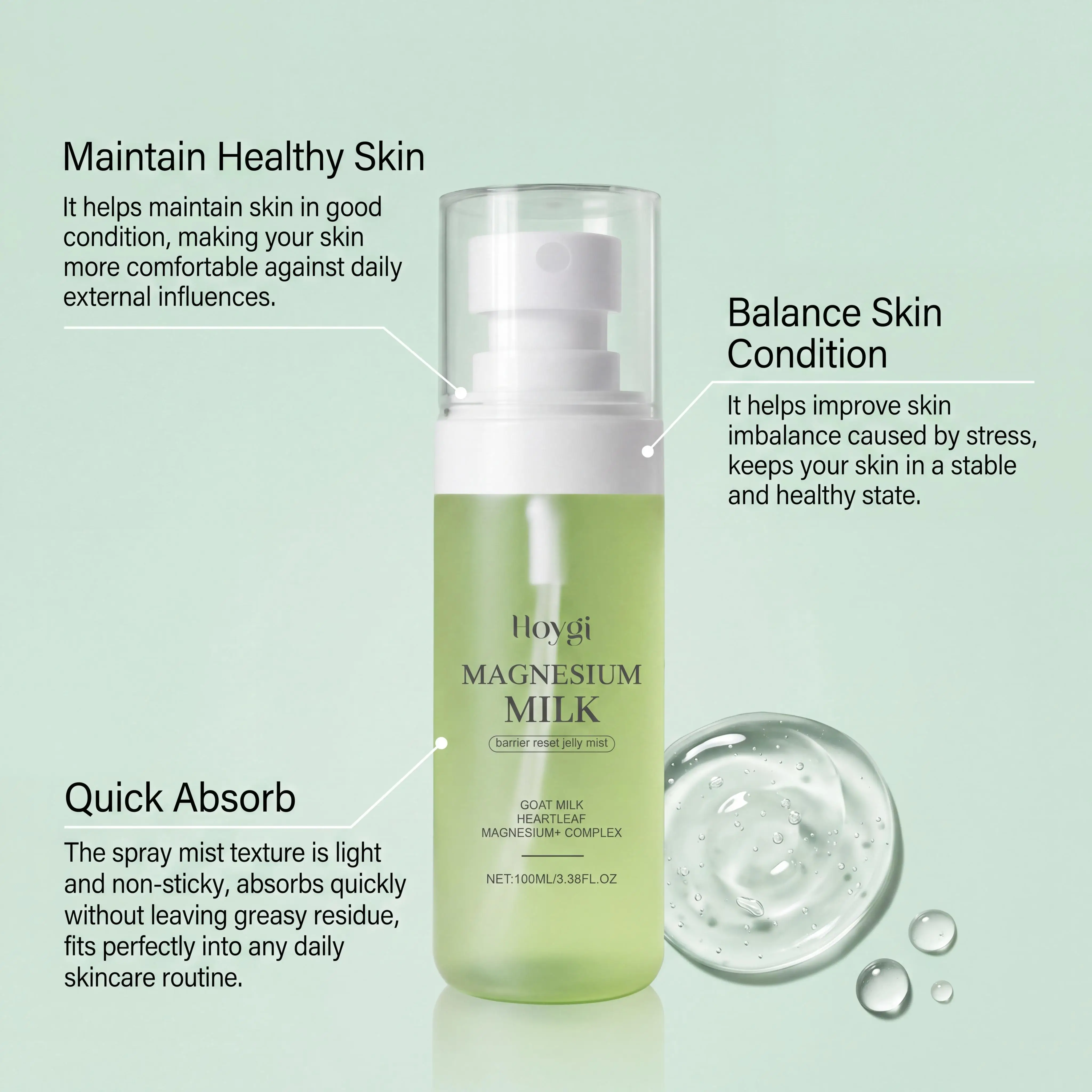 Hoygi Magnesium Milk Jelly Toner Mist Face Barrier Reset Redness Relief Cooling Smooth Skin Gentle Hydrating Moisturizing Facial Spray view 5