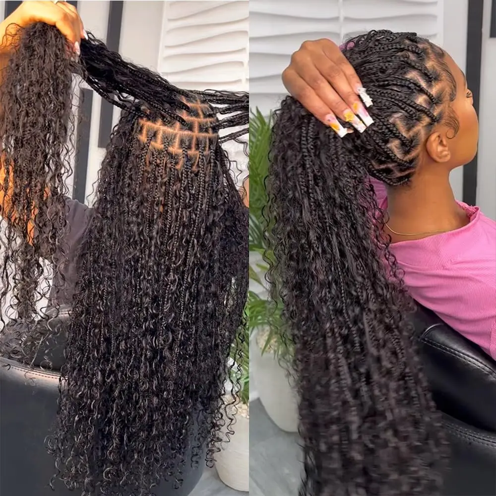 موجة عميقة جديلة وصلة إطالة شعر طبيعي تجديل الإنسان الشعر السائبة وصلات شعر بشري لضفائر بوهو 1/2/3 الضفائر الشعر للنساء