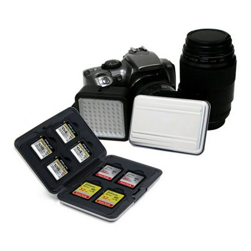 16 Slots Aluminum SD Card Case 8 SD 8 TF Micro SD Memory Card Holder Shockproof Protective Storage Case for Camera