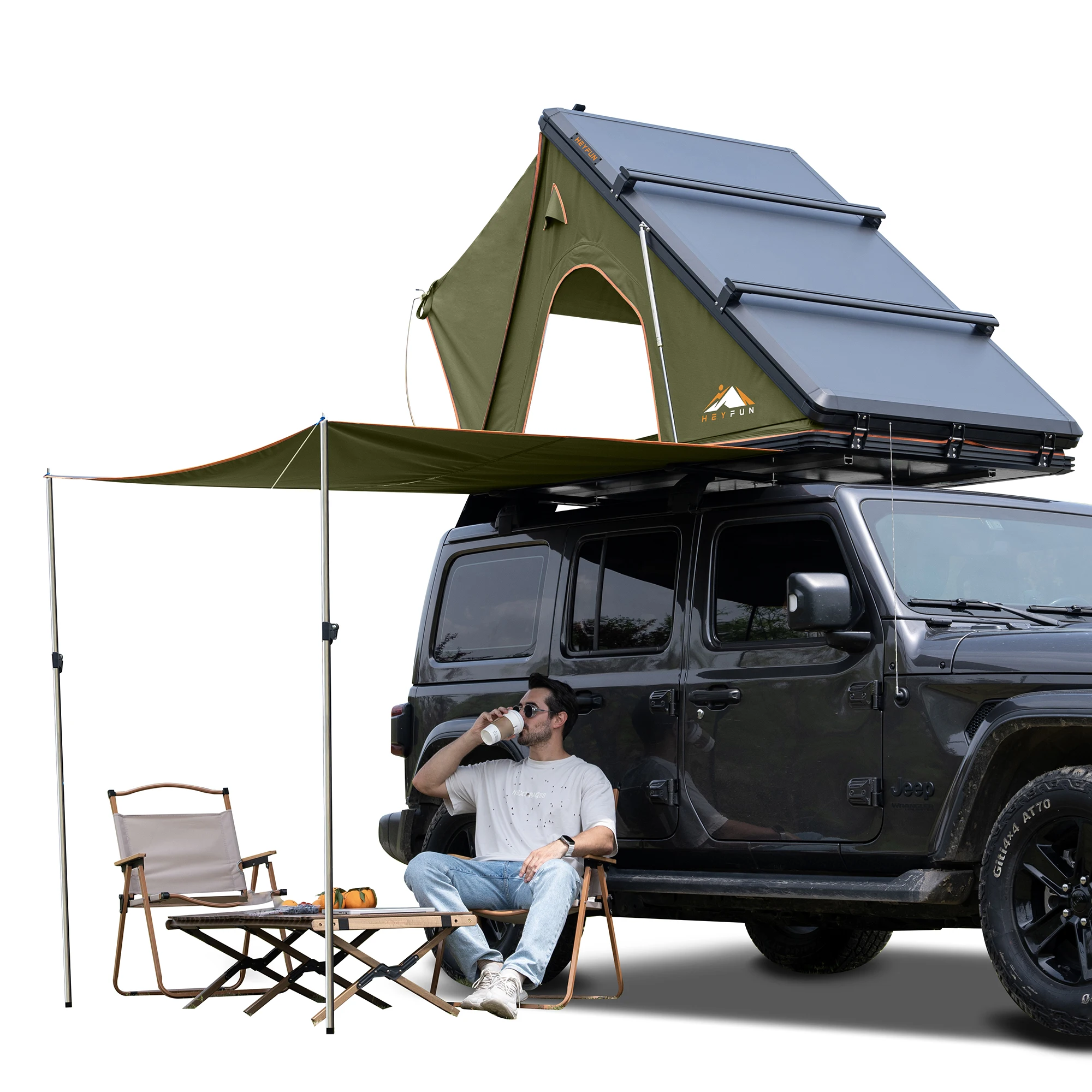 Explorer Plus Rooftop Tent Hardshell with Side Awning, Air Conditioner Outlet with Bracket & Replaceable Netting Rain Flies