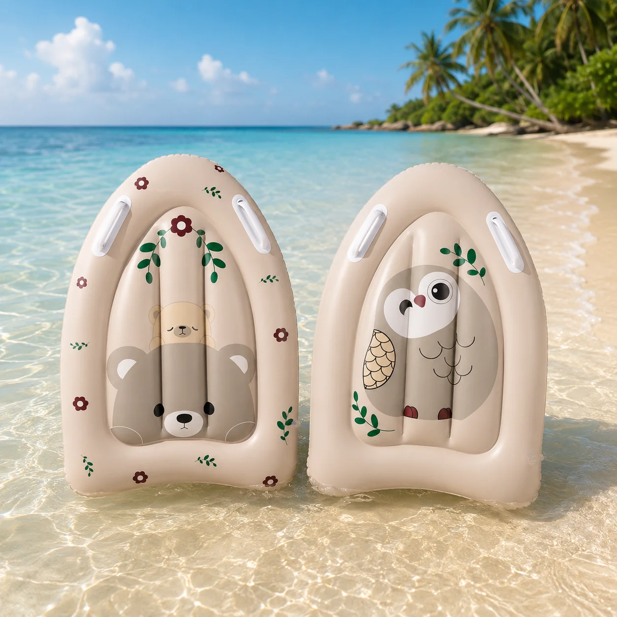 1pc Inflatable Surfboard with Dual Handles Cute Bear Print Portable Bodyboard Pool Float for Beach Swimming Summer Water Fun