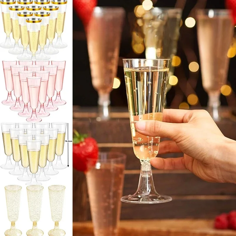 15/25/50 Stuks 150 Ml Wegwerp Champagne Glazen Cocktailglazen Plastic Hoge Bril Martini Bril Voor bruiloften Party - afbeelding 2