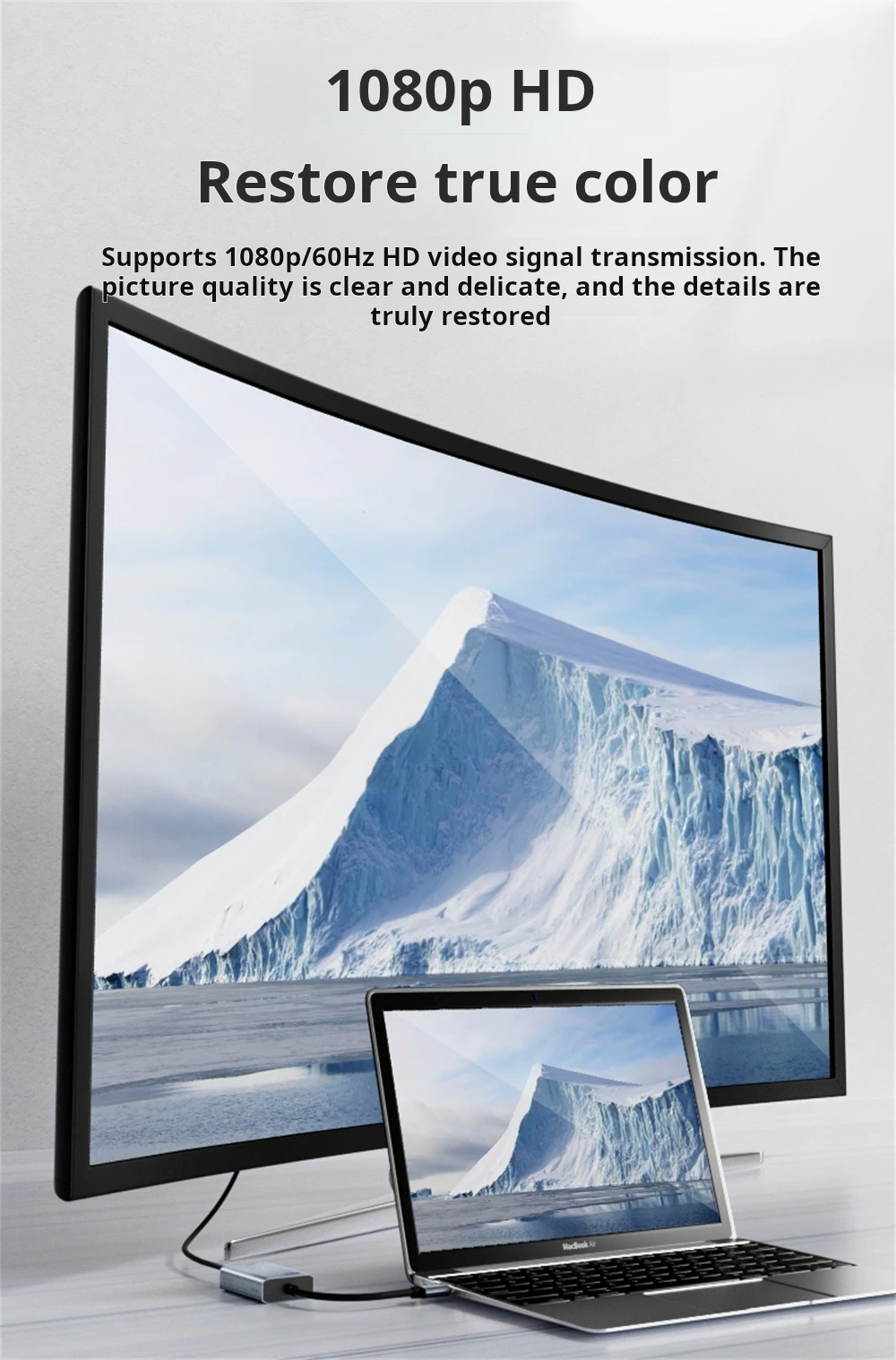 Konwerter USB na HDMI Adapter typu C VGA Komputer Zewnętrzny monitor HD Line TV Projektor — zdjęcie produktu 6