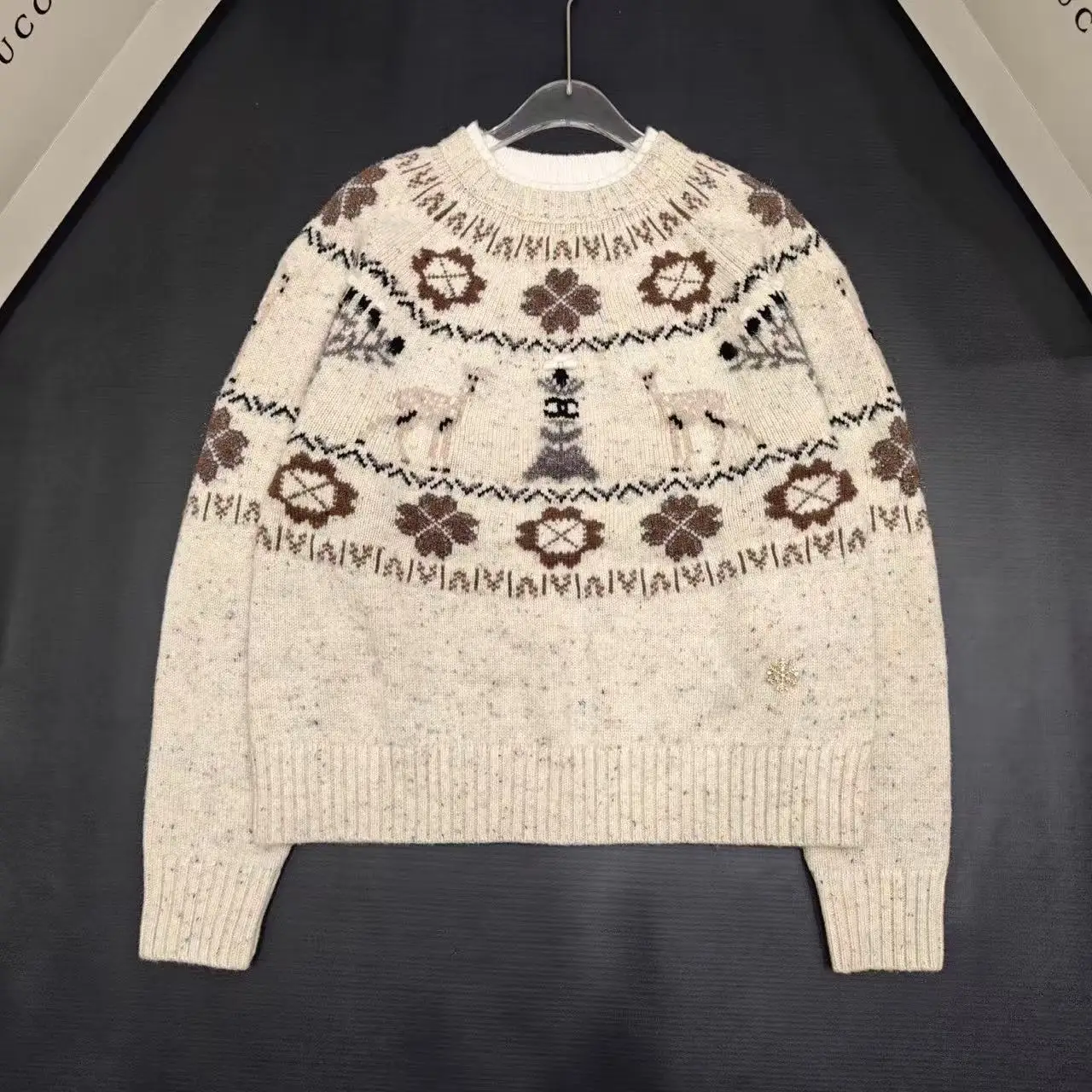 

Retro nordic style jacquard pure wool sweater