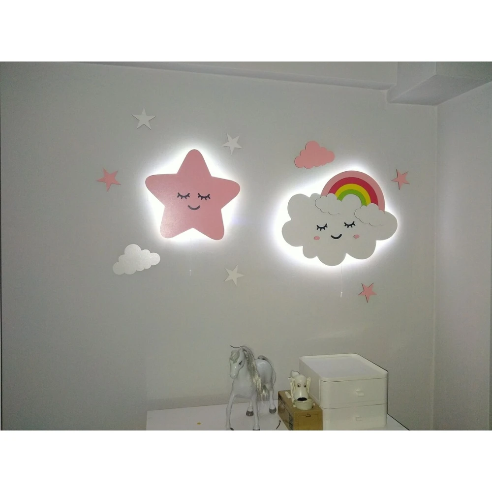 Charming Cloud Rainbow and Star Wall Light for Nursery Decor Wooden Night Light with 3D Effect Perfect Baby Shower Gift