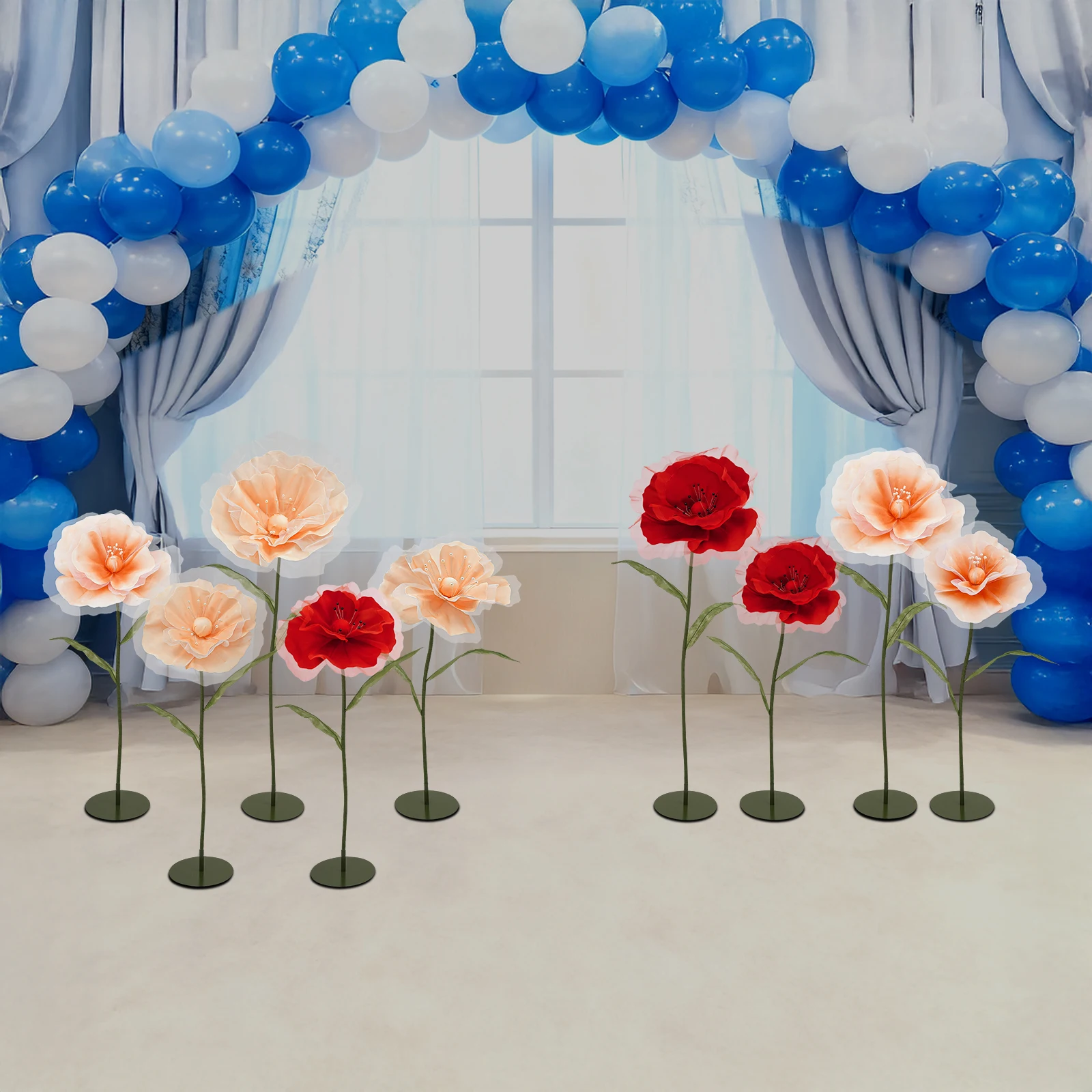 

Artificial Flower, 3 Pcs Fake Flower Aisle Decor W/ Green Stand, Wedding Stage Runner Flowers for Ceremony, Party, Home Event