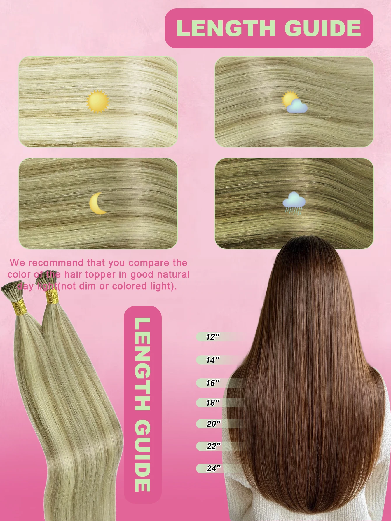 50 Strands I Tip Human Hair Extensions Straight Remy Pre-Bonded Add Length & Volume Natural Looking Hair Extensions P18/613