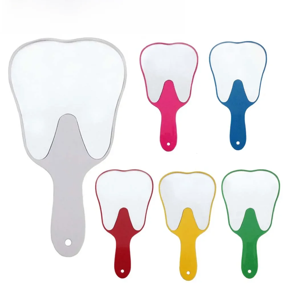 1PC Dental usta lustro w kształcie zęba lusterko ręczne nietłukące się plastikowe lusterko do makijażu akcesoria stomatologiczne prezent dla dentysty — zdjęcie 2