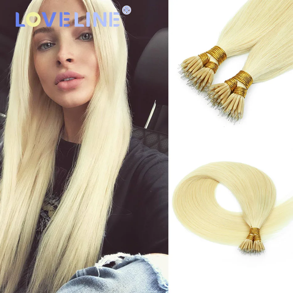 LOVELINE HAIR Straight Nano Ring Virgin Remy Hair Extensions Nano Tip 14-24inch 1g/strand Micro Bead Fusion Hair