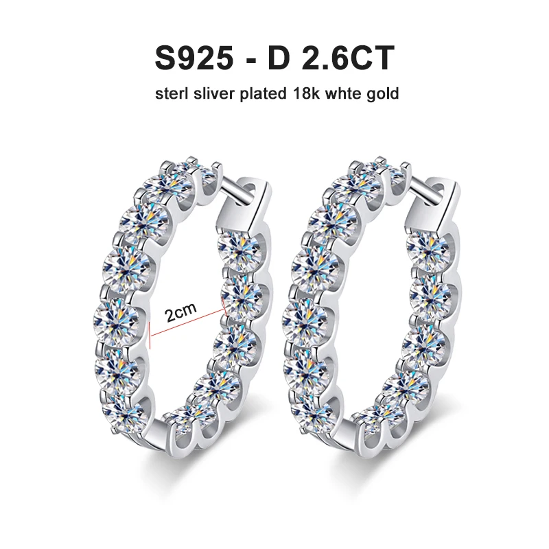 KNOBSPIN 2.6ct D Color Moissanite Earring 925 Sterling Sliver Plated White Gold Hoop Earring for Women Wedding Party Jewelry images - 6