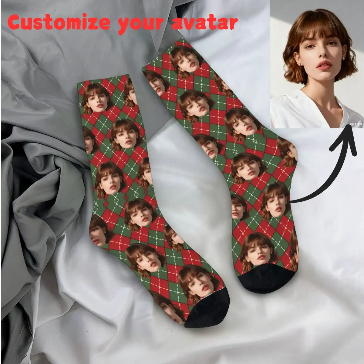 

Personalized Face Photo Christmas Socks Custom Face Socks Holiday Gift for Friends Festive