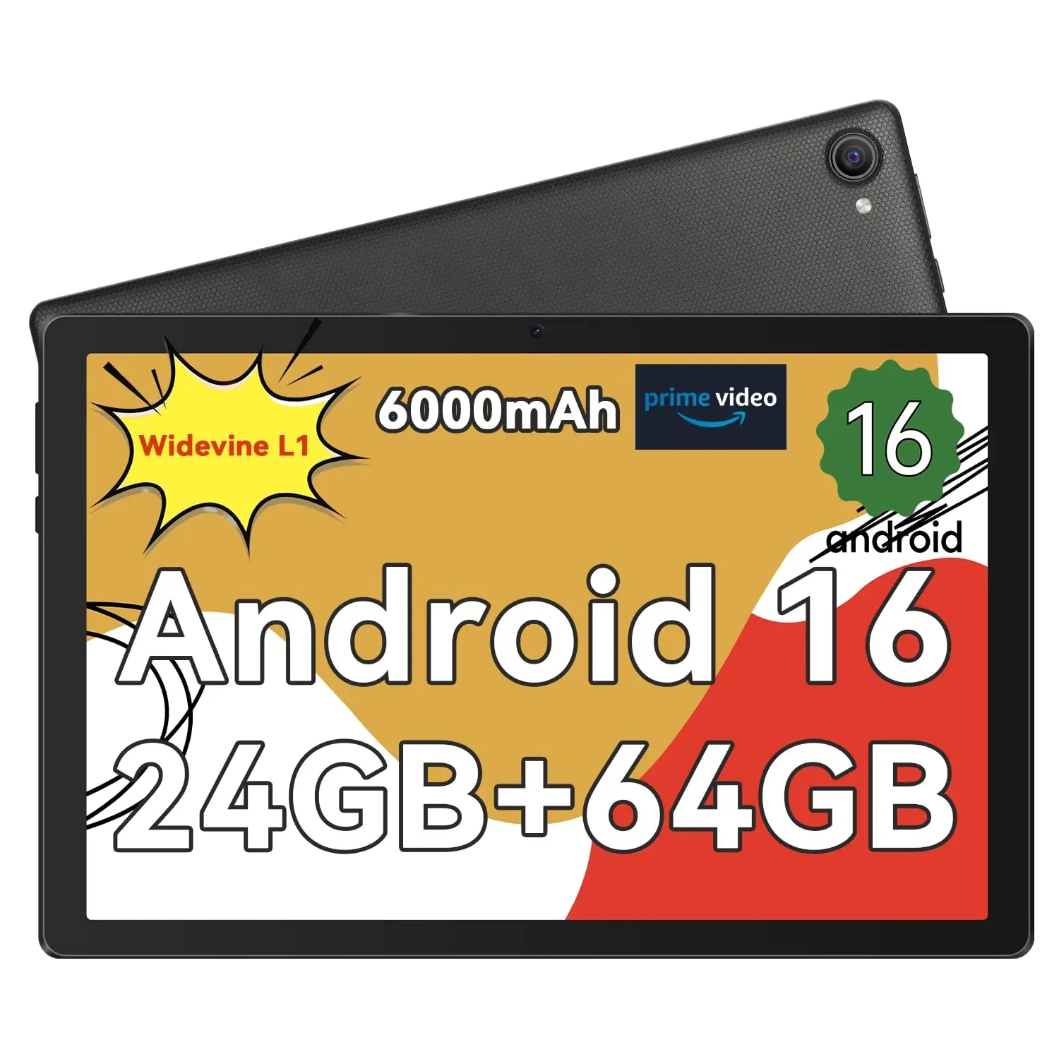 2026 New Model Tablet - 10-inch Android 16, 20GB + 64GB/1TB expandable storage, Face ID | OTG, IPS | 1280*800 | WiFi 6 | BT 5.3 | Tab PC, dual cameras 5MP + 8MP, 6000mAh, supports Widevine L1 (black)