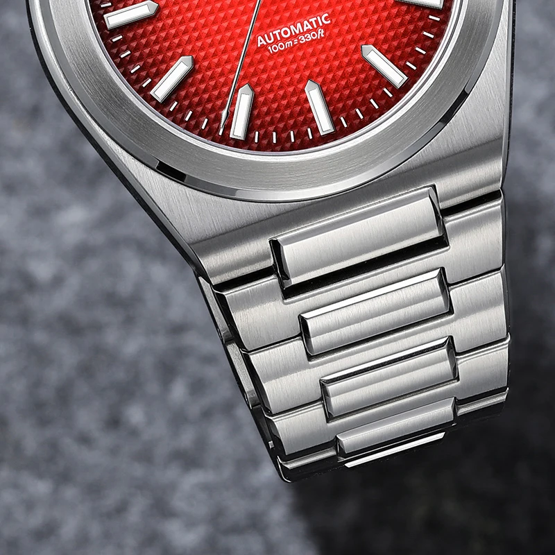 AddiesKin K004 Men's Luxury Automatic Mechanical Watch Gradient Waffle Dial Caramel Blue Red Color Miyota 9015 Sapphire Crystal