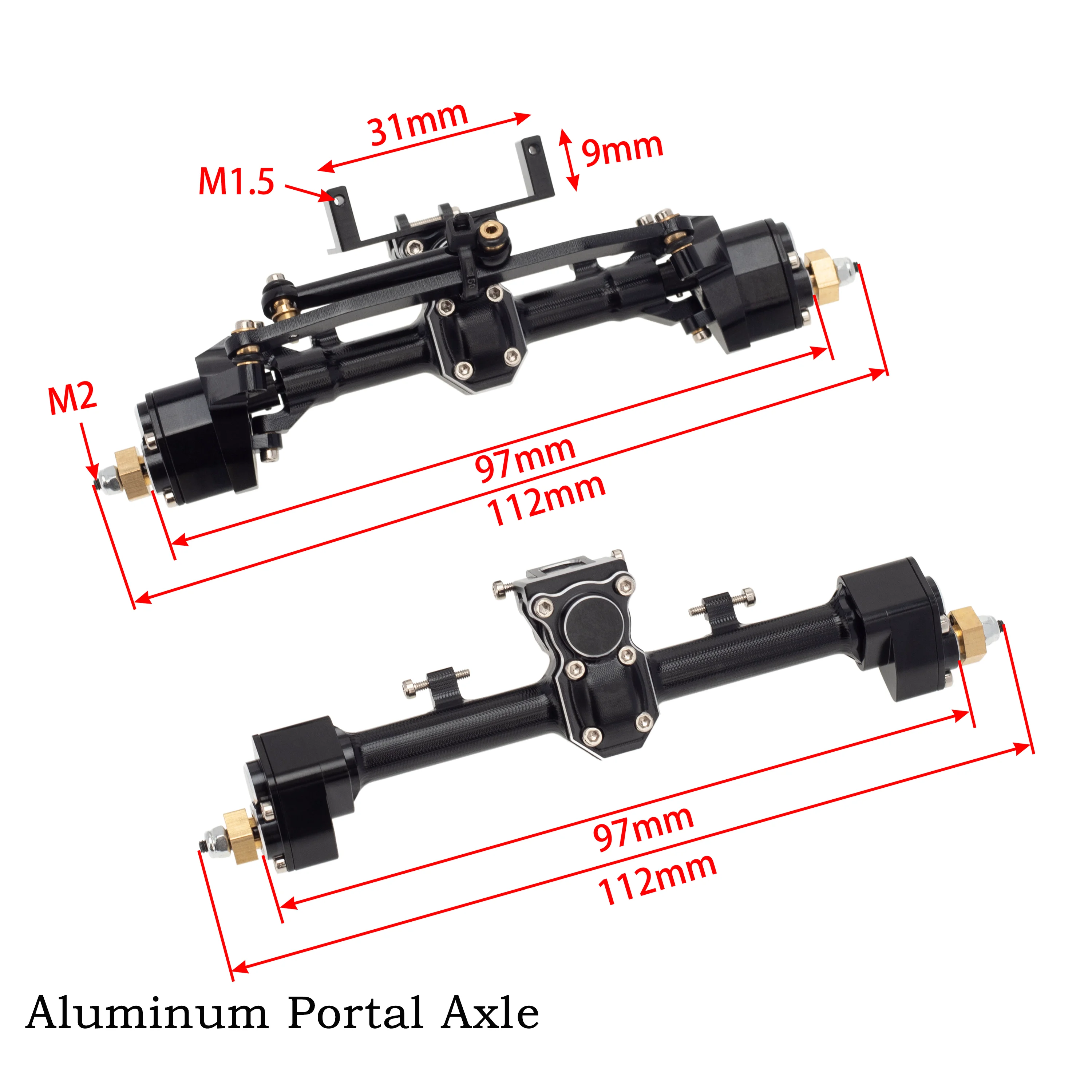 MEUS CNC Aluminum Brass SCX24 Portal Axle Straight Complete Axle for 1/24 RC Crawler Car Deadbolt 90081 C10 JLU JEEP Gladiator