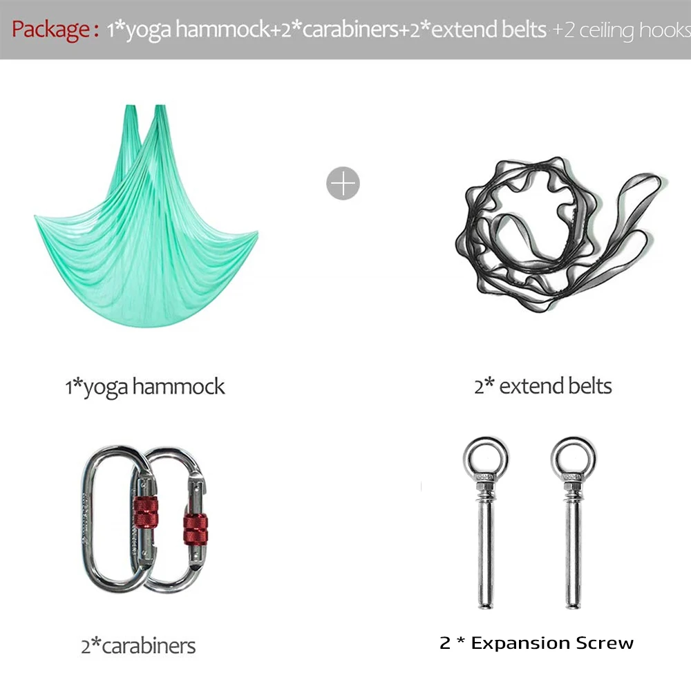 Anti-Gravity Yoga Hammock SET Fitness Yoga Stretch Belts M8 Hooks Aerial Swing Sling Inversion Tool for Pilates/Dance/Workout