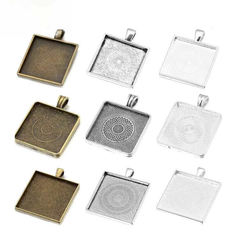 JUYA 10 sztuk/partia 25/30/35mm kwadratowe kaboszony podstawy ustawienia Charms wisiorek komponenty do wyrobu biżuterii rękodzieło akcesoria — zdjęcie 2