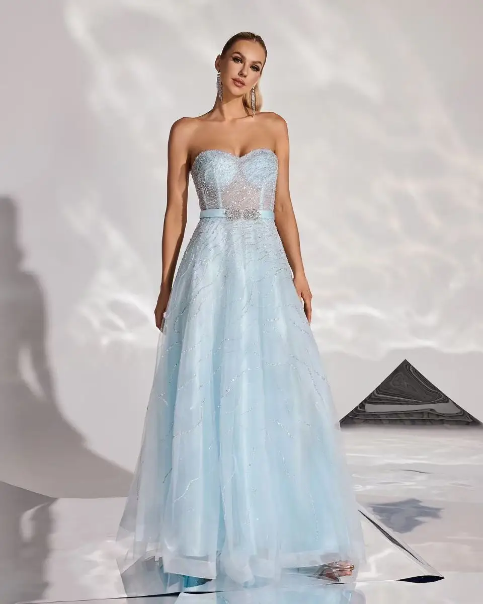 

(Sale) Shalimar Zhang Blue Long Luxury Dress Party dresses For girls gowns diamond Handmade For Women Wedding Party Customized
