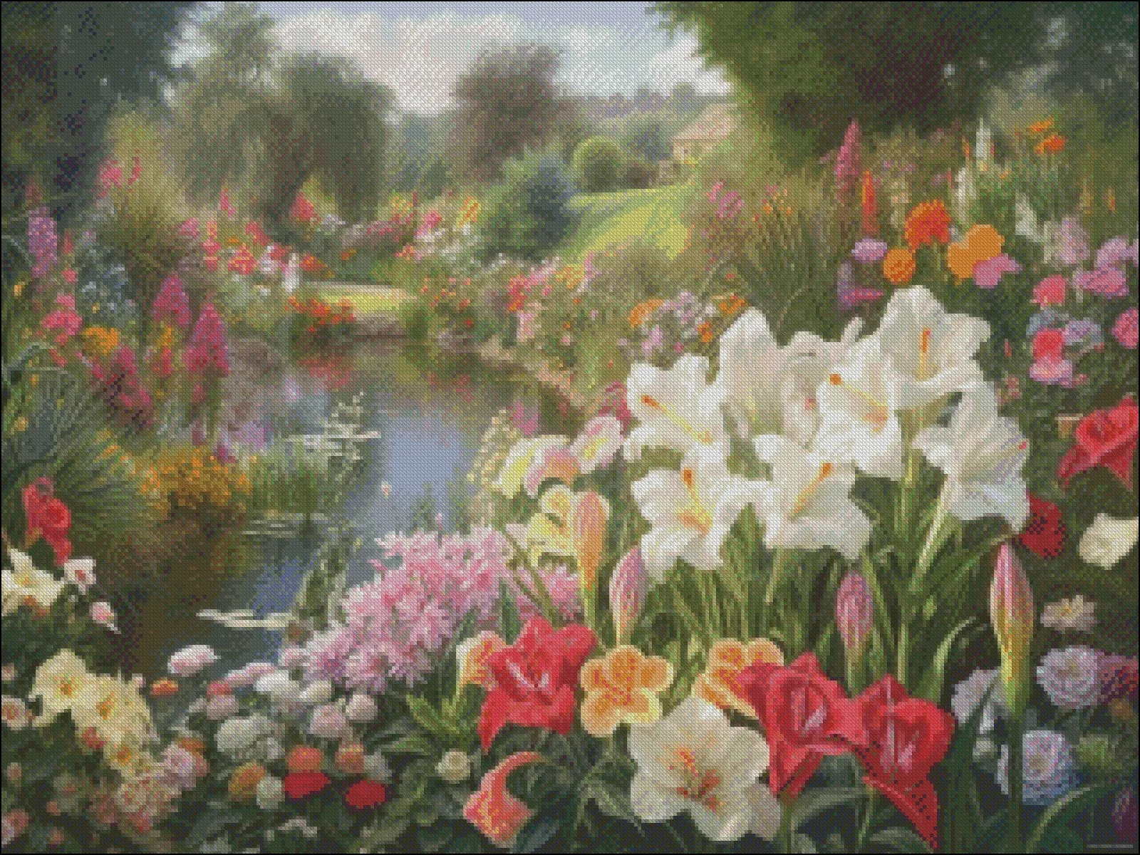 Embroidery Counted Cross Stitch Kits Needlework - Crafts 14 ct DMC Color DIY Arts Handmade Decor - Oriental Lilies by a Pond