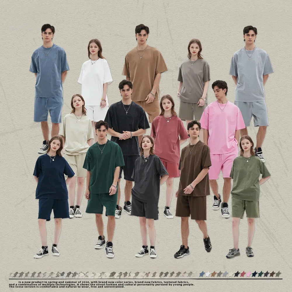 ZODF męskie 2024 Retro letnie sprane trwała bawełna koszulki Unisex Retro luźna, wysoka Street 250gsm zwykłe koszulki Streerwears HY0075 — zdjęcie 2