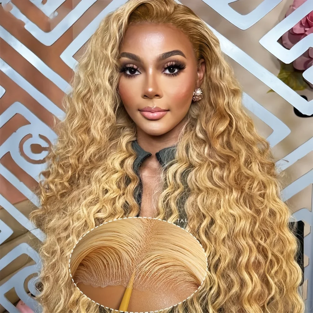 #27 Colored Honey Blonde Curly Lace Front Wigs Human Hair 13x4 HD Lace Human Hair Wigs For Women Curly Lace Frontal Wig