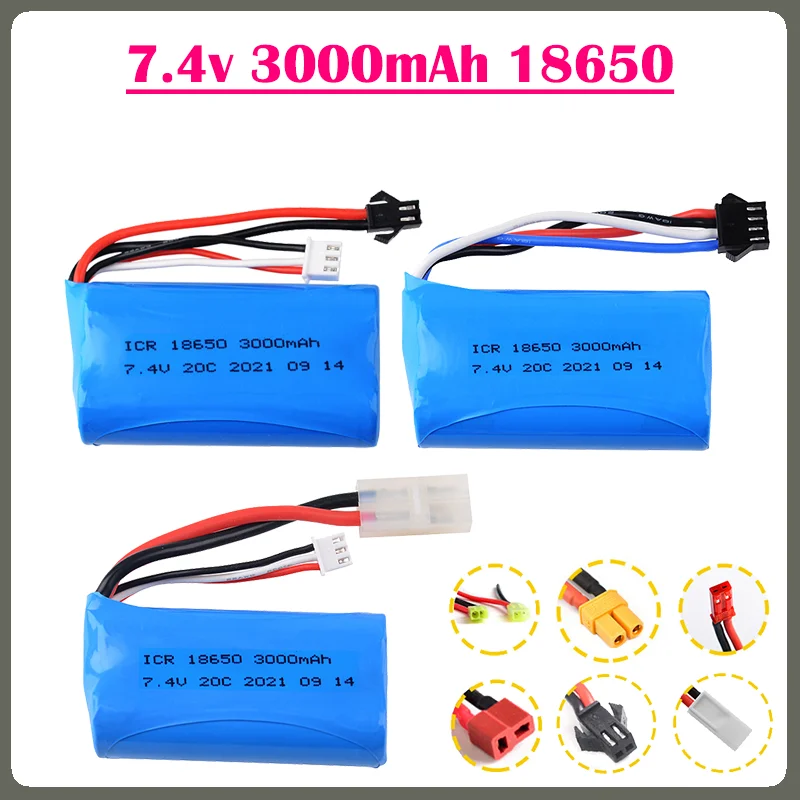 7.4V 3000Mah 20C 18650 Battery Pack For MJX T40 T40C F39 F49 T39 Parts 2S RC Car Li-Ion Battery For Wltoys 10428 BG1513 144001