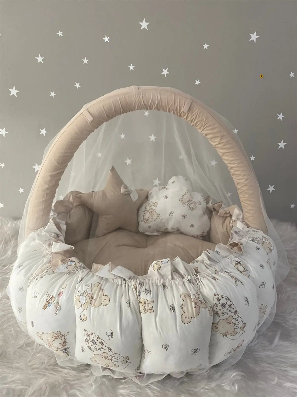 

Handmade Cute Teddy Bear Retractable - Collapsible Play Mat with Mosquito Net Apparatus Babynest