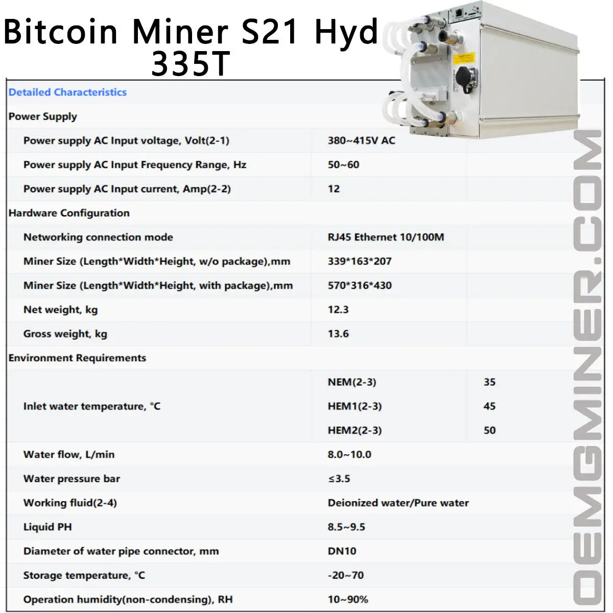 

Bitmain Antminer S21 Hyd 335T 5360W BTC Miner ASIC BITCOIN Mining Ready stock B