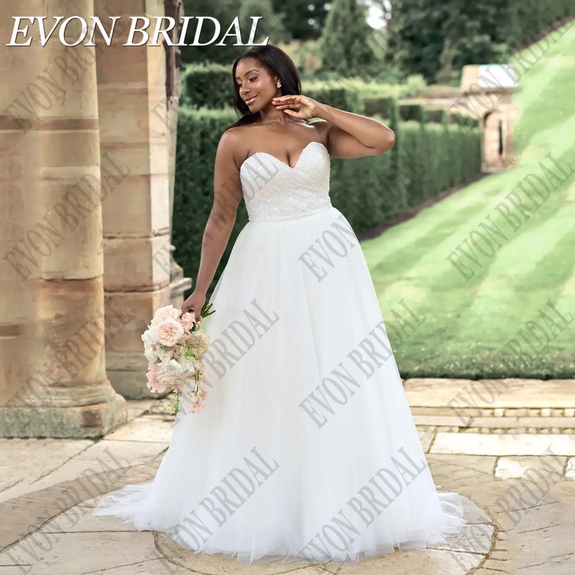 Evon Braut maßge schneiderte Plus Size Brautkleid Braut Luxus Pailletten träger lose Braut Party Kleider rücken freie BrautkleiderEVON BRIDAL Customized Plus Size Brautkleid 2025 Braut Luxus Paillette Trägerlose Braut