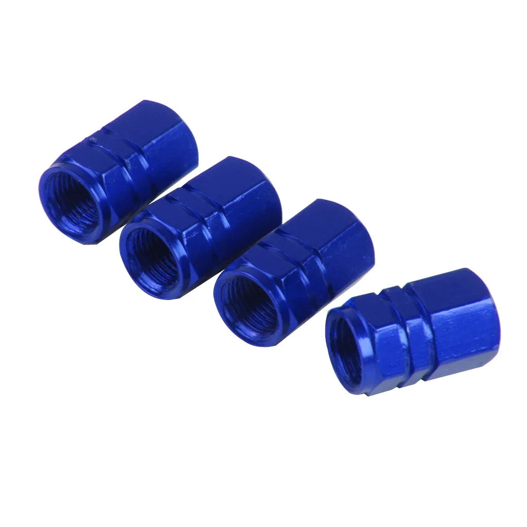 Bouchons de Valve de pneu hexagonaux bleus, couvercles anti-poussière, tige de tir antivol, accessoires de roue de moto de voiture, 4 pièces