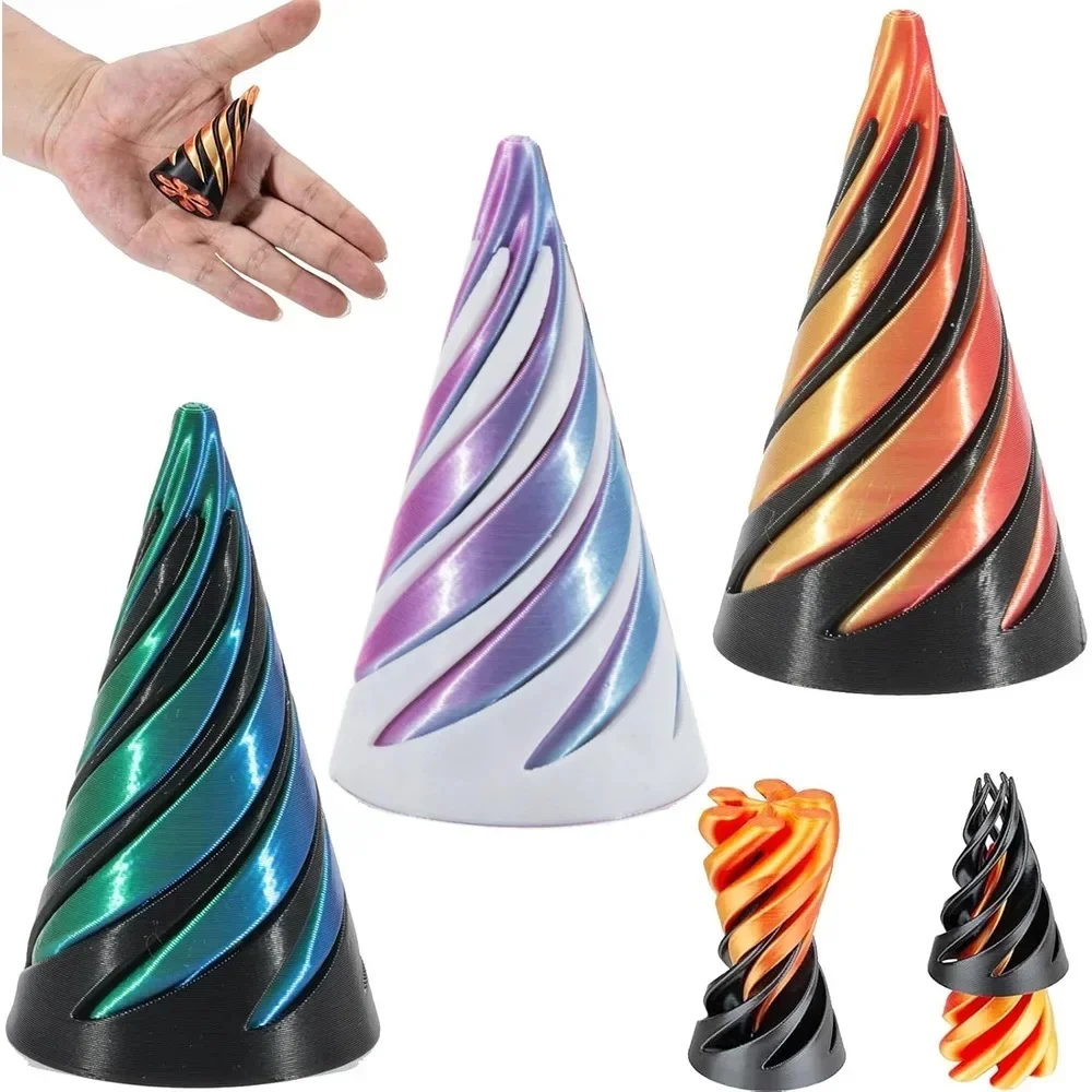3D-geprinte spiraalkegelornament Fidgetspeelgoed Decompressie Draaiend Driedimensionale structuur Vingertop Dubbele kleur Stressverlichting - afbeelding 2