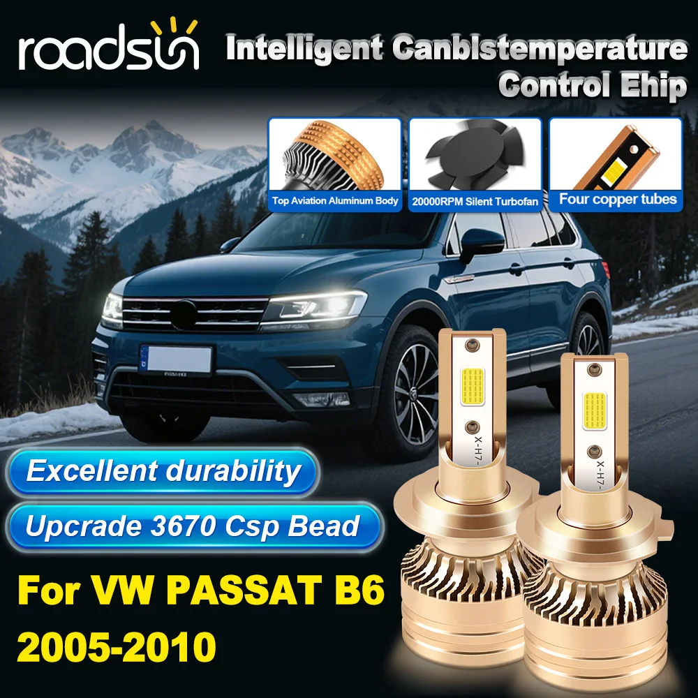 

2PCS For VW PASSAT B62005-2010 H7 LED Headlight 6000K White COB Chip Quickly Spread Heat 360 Degree Lighting Plug&Play LED Bulbs