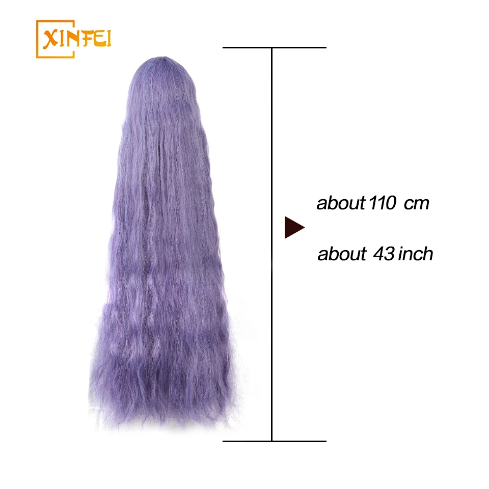 XINFEI 43 بوصة سوبر طويل مجعد متموج طويل الأرجواني بيروكات صناعية مع الانفجارات لوليتا تأثيري حفلة الهالوين الشعر الطبيعي #4