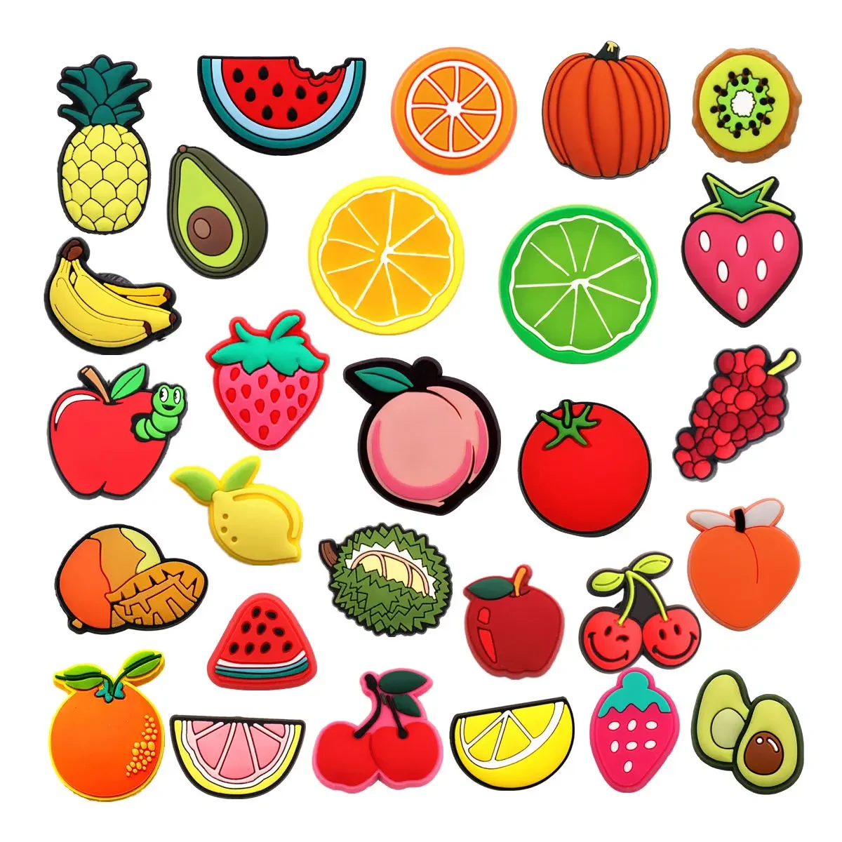 Breloques de chaussures originales en PVC, Orange, pêche, banane, pomme, cerise, formes de Fruits, sandales de styliste, décorations supérieures, sabots, accessoires, 1 pièce