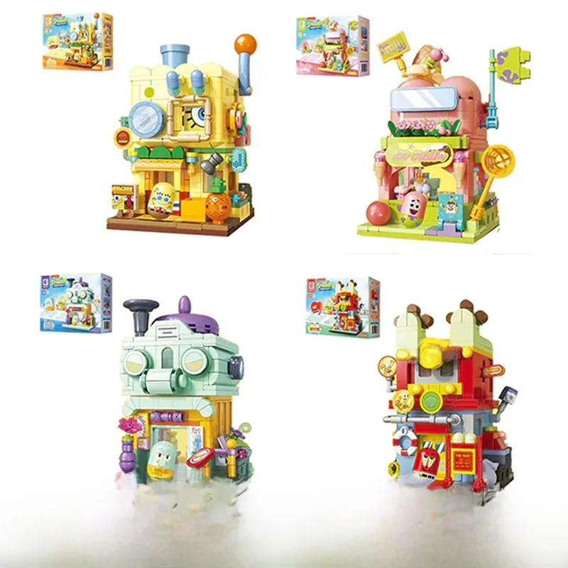 AREAX Bob l'éponge SquarePants blocs de construction ville rue vue Hamburger maison magasin de crème glacée modèle briques enfants jouets cadeau de noël