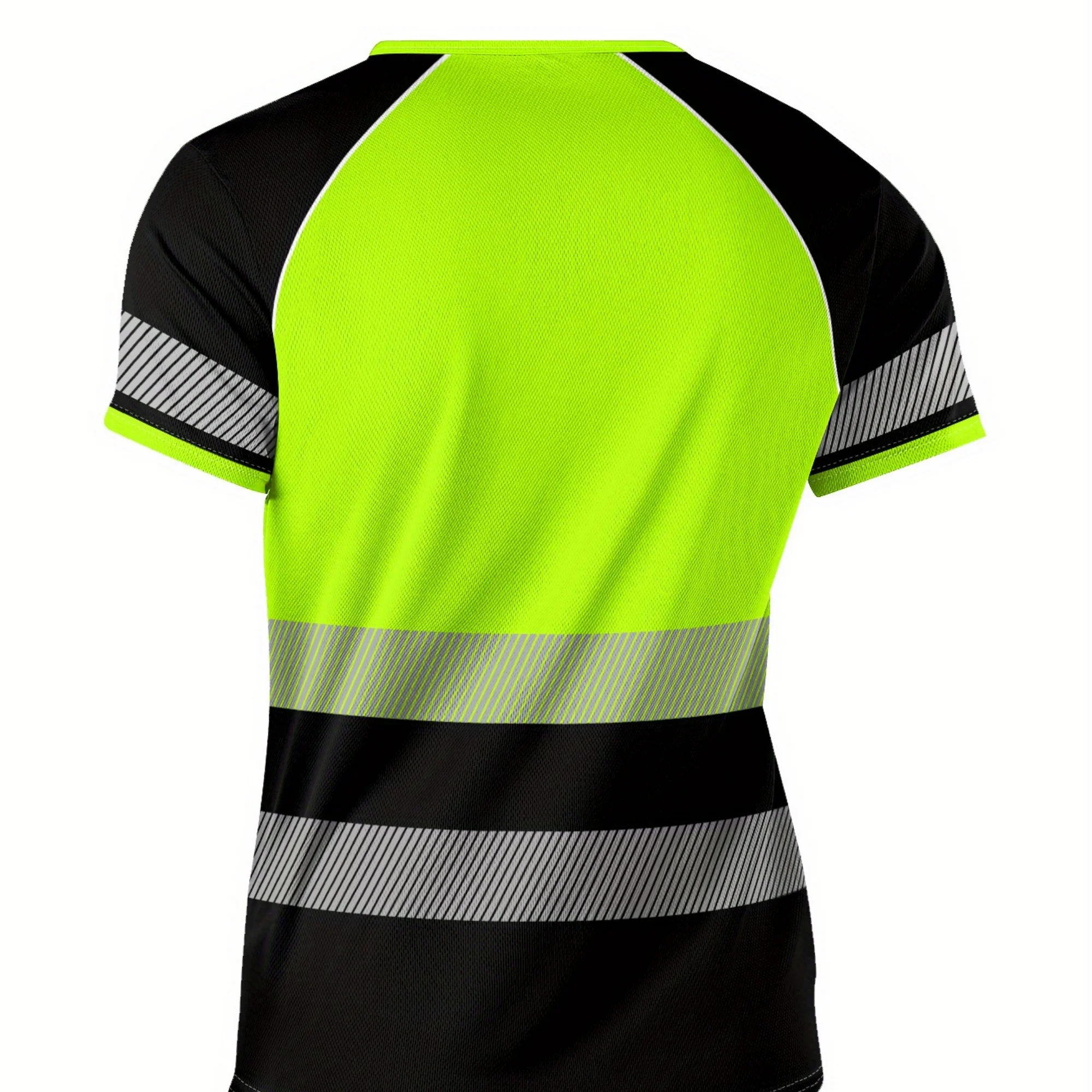 New Summer Men Color Block Stripe T-shirt, Quick Dry Breathable Construction Work Gym Outdoor Safety Short Sleeve Top