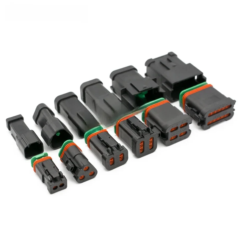 1 ensemble de connecteurs automobiles de type Deutsch DT04-2P-E005 à 2/3/4/6/8/12 broches, avec capot plat noir, fiche mâle et femelle DT06-2/3/4/6/8/12S