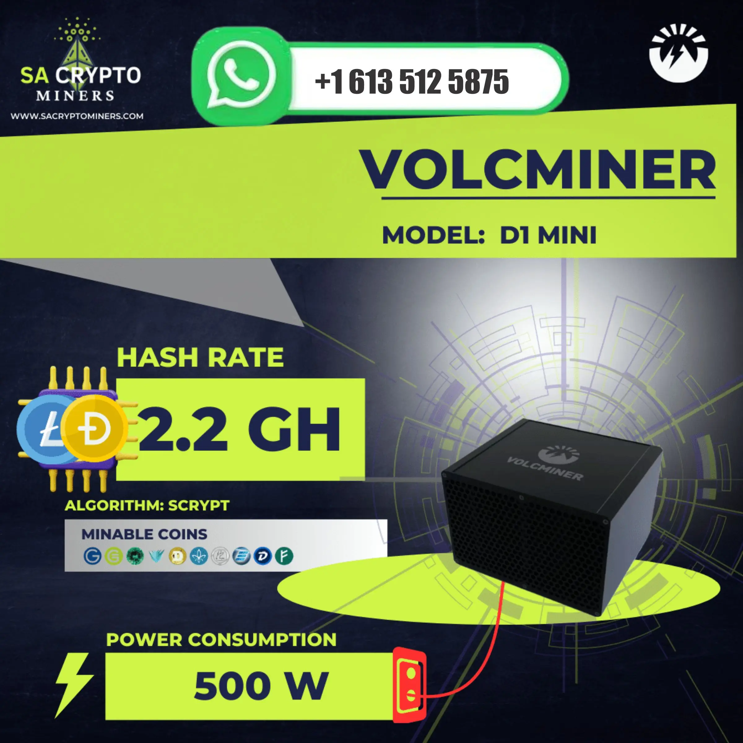 Горячее предложение JY: Купи 5, получи 3 бесплатно! Новый VolcMiner D1 Mini для майнинга LTC и Doge Coin, 2.2Gh/s, 500W. В наличии, доставка по всему миру.