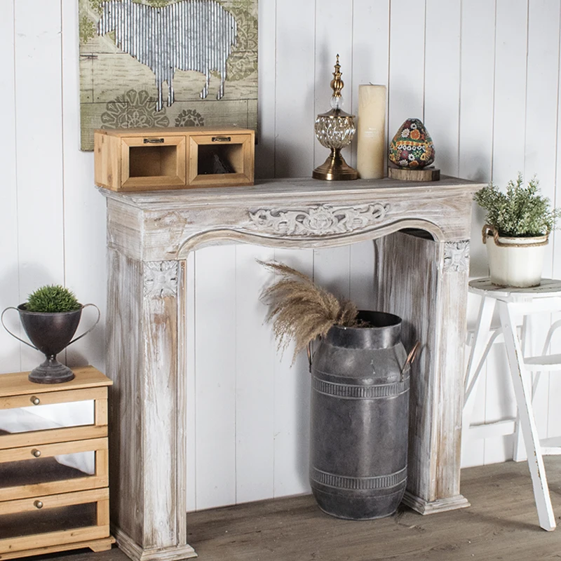 Retro Shabby Fir Wood Fireplace Mantel Pilasters Shelf Wedding Living Room Decoration