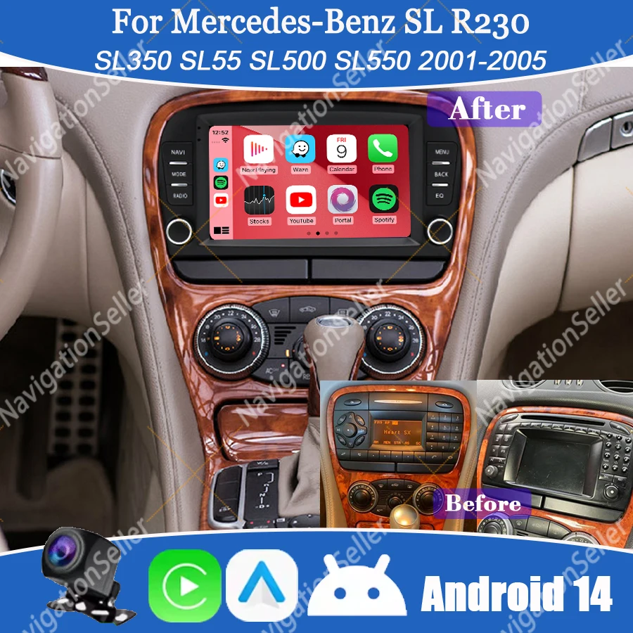 

VIGOHI Android Car Radio For Mercedes-Benz SL-Class SL350 R230 SL55 SL500 SL550 2001-2005 Stereo Upgrade Wireless CarPlay Screen
