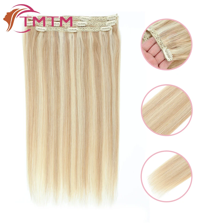 Straight Clip In Human Hair Extensions 3 Pieces Balayage Highlights Clip In Virgin Human Hair Extensions For Women 15-23 Inch