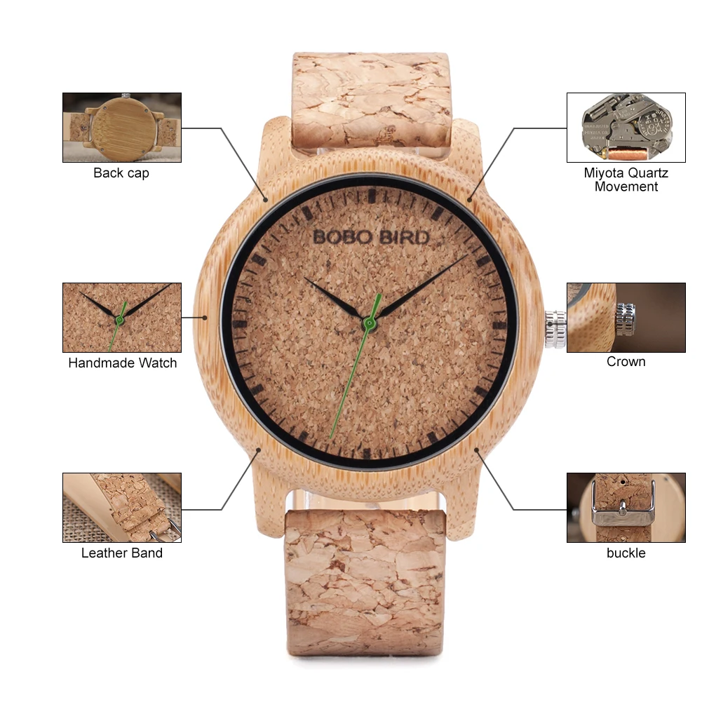 BOBO BIRD Wood Watch for Men and Women Unisex Lightweight Handcrafted Quartz Customized Bamboo Watches