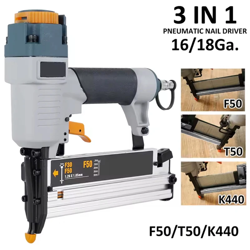 Air Nailer Carpenter Pneumatic Nail Tool T50 F50 440K 16Ga/18Ga Air Brads Nailer Nail Depth Adjustment Ergonomic and Lightweight