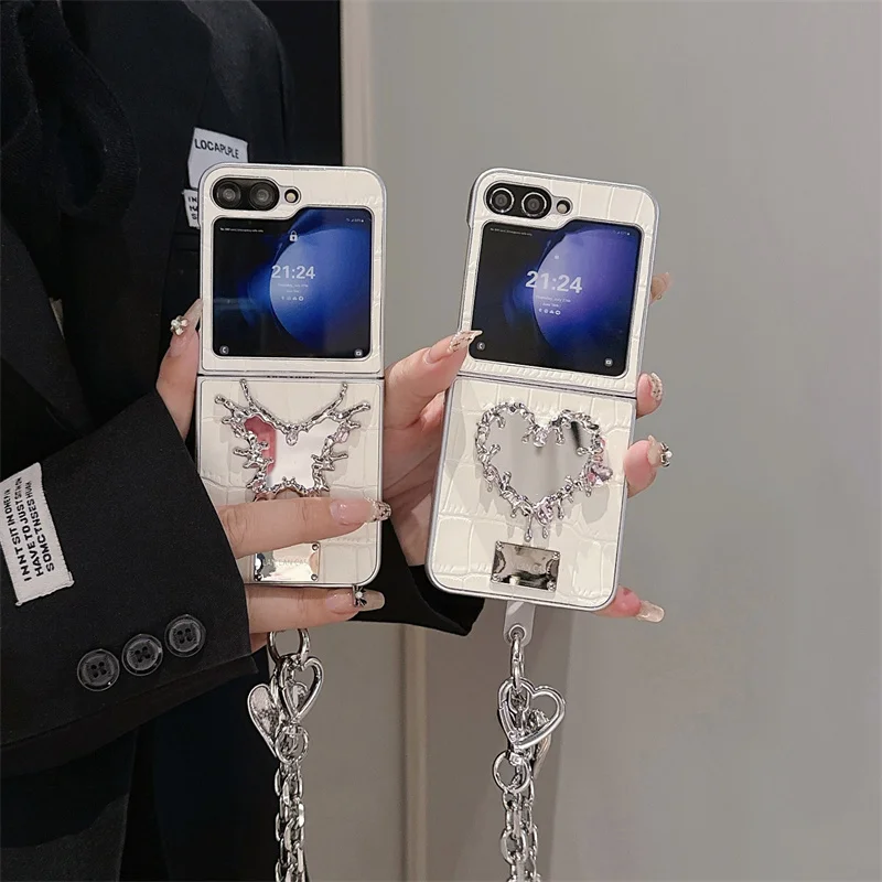 패션 가죽 나비 하트 미러 전화 케이스 이미지