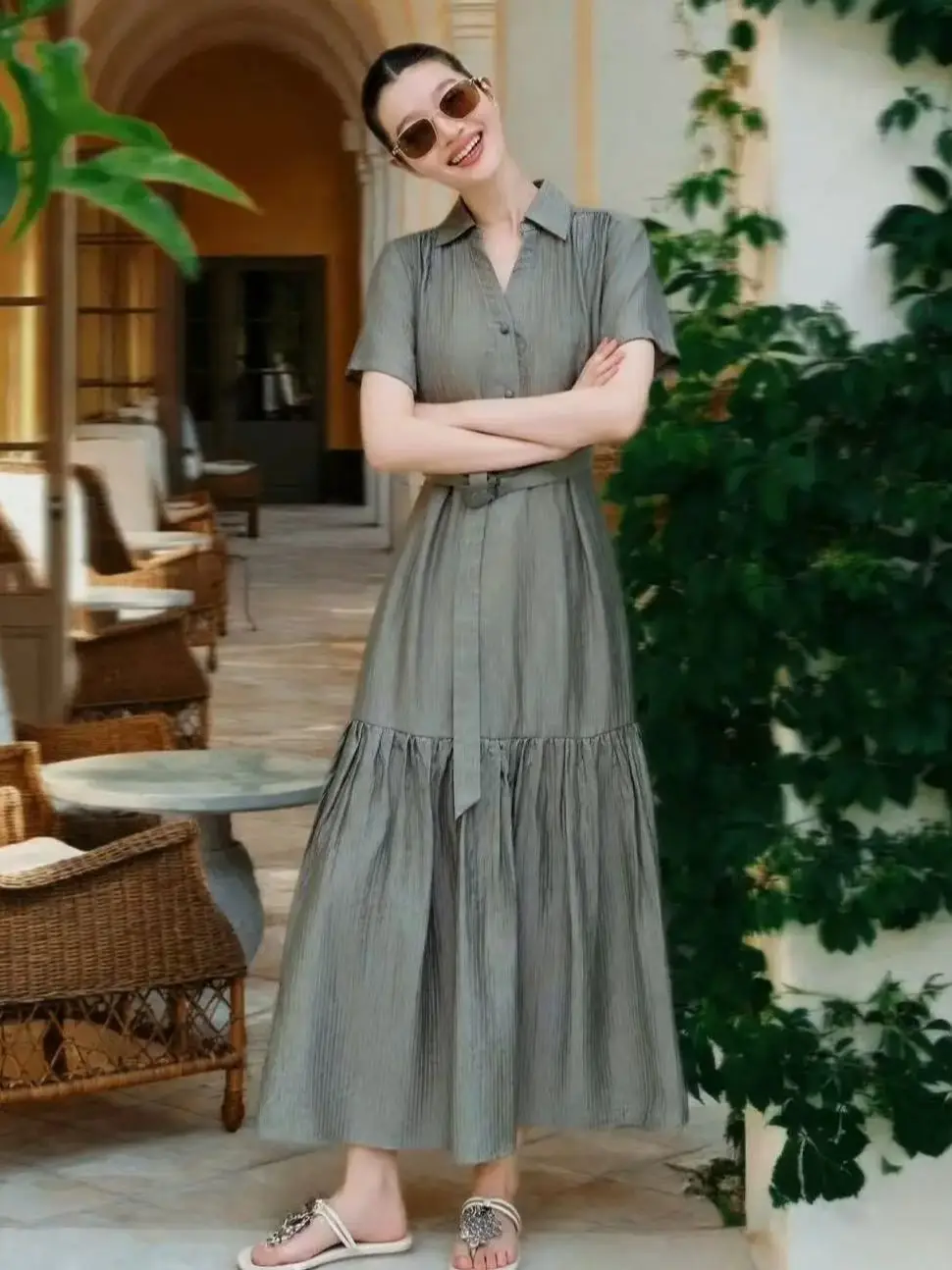 

Casual and travel lightweight luxurious long dress with flowing silhouette