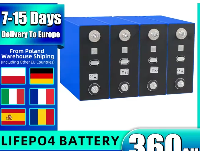 

16PCS Batería LiFePO4 3,2V 360Ah Grado A – Alta Durabilidad 10,000+ Ciclos, Compatible con RV, Barcos, Yates, Golf Carts,
