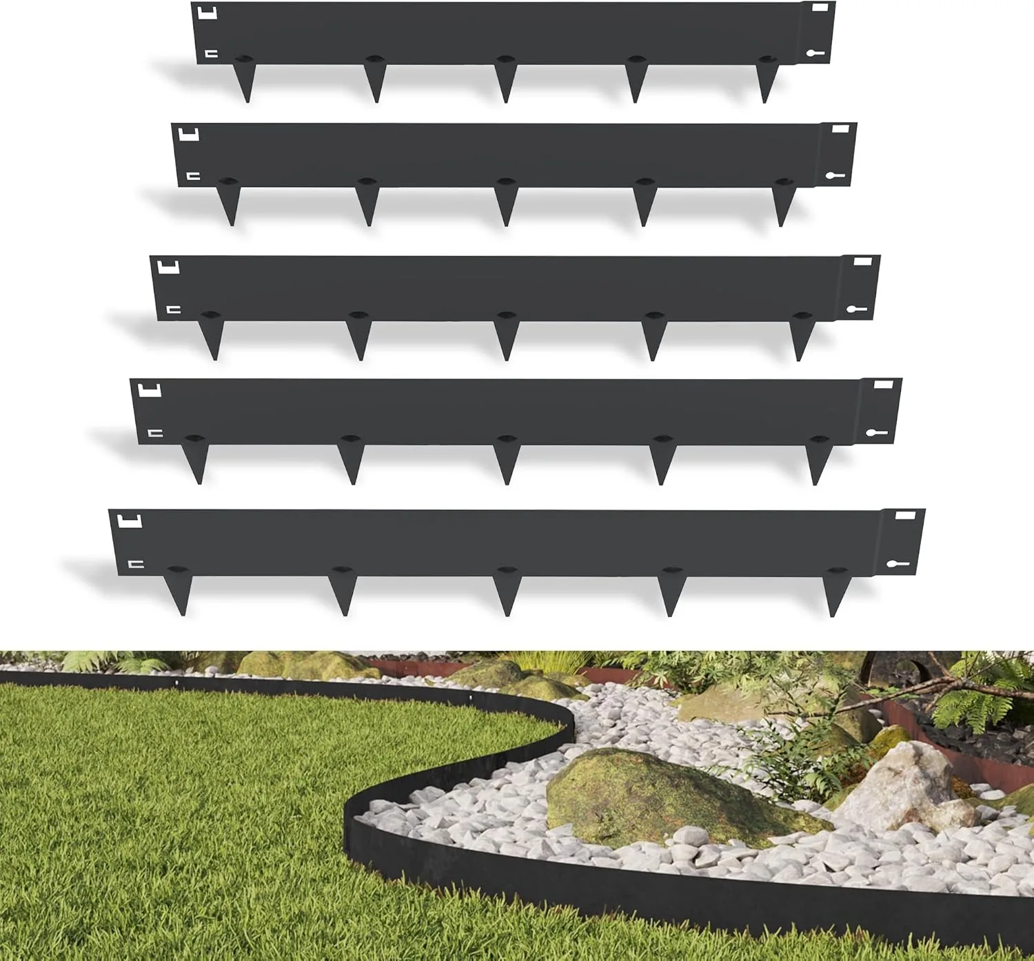 Kit de 5 Piezas para Bordear Jardines, Acero, Sin Necesidad de Excavar, Borde Metálico para Césped, Resistente a la Intemperie, para Jardín, Patio, Exterior
